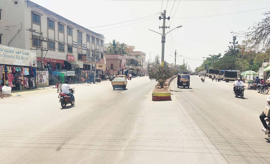 ಬಾಗೇಪಲ್ಲಿ ಪಟ್ಟಣದ ಮುಖ್ಯರಸ್ತೆಯ ಇಕ್ಕೆಲಗಳಲ್ಲಿ ಗಿಡ ಮರಗಳು ಇಲ್ಲದಿರುವುದು