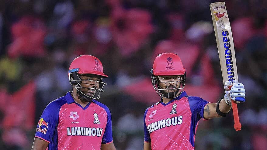 <div class="paragraphs"><p>ಜೈಪುರದ ಸವಾಯಿ ಮಾನ್ಸಿಂಗ್ ಕ್ರೀಡಾಂಗಣದಲ್ಲಿ ಬುಧವಾರ ನಡೆದ ಐಪಿಎಲ್ ಪಂದ್ಯದಲ್ಲಿ ಅರ್ಧ ಶತಕ ಸಿಡಿಸಿದ ಸಂಜು ಸ್ಯಾಮ್ಸನ್ ಹಾಗೂ ರಿಯಾನ್ ಪರಾಗ್</p></div>