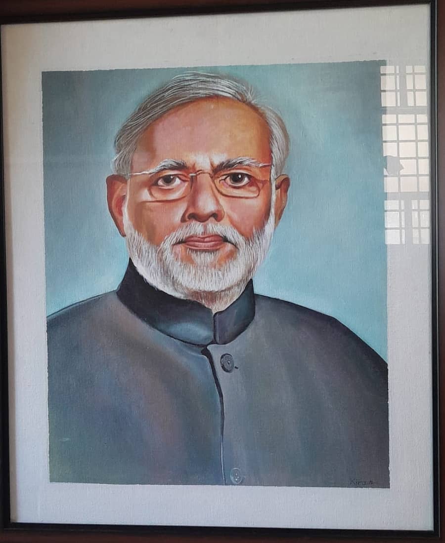 ಕಿರಣ್ ಬಿಡಿಸಿದ ಮೋದಿ ಅವರ ತೈಲವರ್ಣ ಚಿತ್ರ