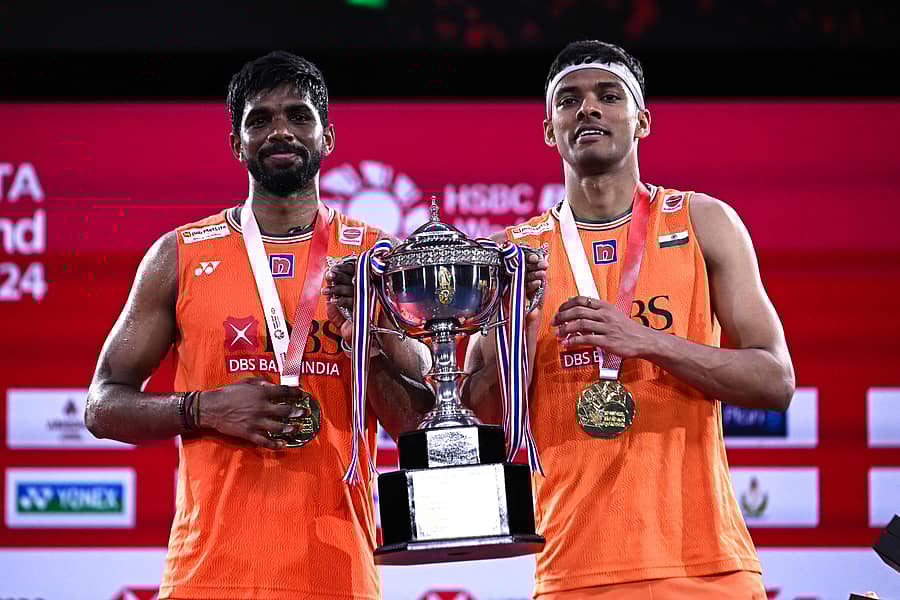 ಥಾಯ್ಲೆಂಡ್ ಬ್ಯಾಡ್ಮಿಂಟನ್ ಟೂರ್ನಿ ಪ್ರಶಸ್ತಿ ಗೆದ್ದ ಭಾರತದ ಚಿರಾಗ್ ಶೆಟ್ಟಿ ಮತ್ತು ಸಾತ್ವಿಕ್ಸಾಯಿರಾಜ್ ರಣಕಿರೆಡ್ಡಿ ಜೋಡಿ. ಎಎಫ್ಪಿ ಚಿತ್ರ