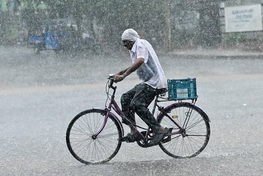 <div class="paragraphs"><p>ಮೈಸೂರಿನ ಡಾ. ಶಿವಕುಮಾರ ಸ್ವಾಮೀಜಿ ವೃತದಲ್ಲಿ ಸೋಮವಾರ ಸುರಿದ ಮಳೆಯಲ್ಲೇ ಬೈಸಿಕಲ್ ಸವಾರರೊಬ್ಬರು ಸಾಗಿದರು. </p></div>