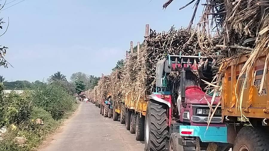 <div class="paragraphs"><p>ದಡ್ಡಿ ಗ್ರಾಮದ ಸೇತುವೆ ಹತ್ತಿರ ಕಬ್ಬು ತುಂಬಿದ ಹಲವಾರು ಟ್ರ್ಯಾಕ್ಟರ್ಗಳನ್ನು ಶನಿವಾರ ಗ್ರಾಮಸ್ಥರು ತಡೆದರು<br></p></div>