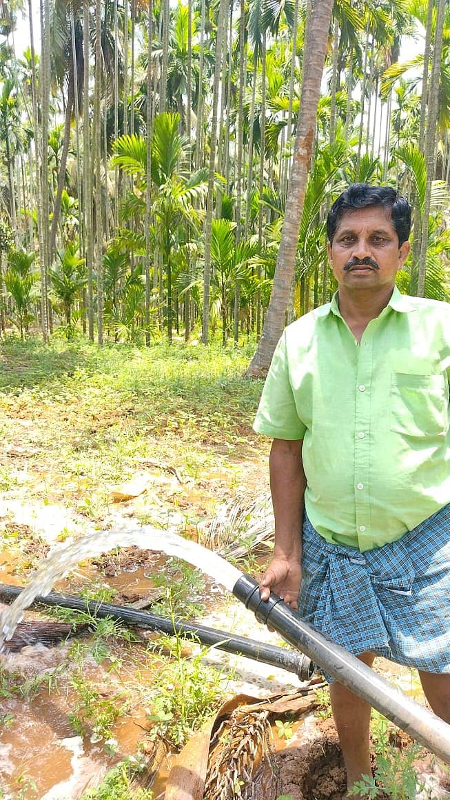 ತೋವಿನಕೆರೆ ಪಂಚಾಯತಿ ವ್ಯಾಪ್ತಿ ಕುರಿಹಳ್ಳಿ ಸುರೇಶ್ ಜಮೀನಿನಲ್ಲಿ 35 ವರ್ಷಗಳ ಹಿಂದೆ ಕೊರೆಸಿರುವ ಕೊಳವೆ ಬಾವಿಯಲ್ಲಿ ಎರಡು ದಶಕಗಳ ನಂತರ ಸಮೃದ್ಧಿಯಾದ ನೀರು ಬರುತ್ತಿರುವುದು.