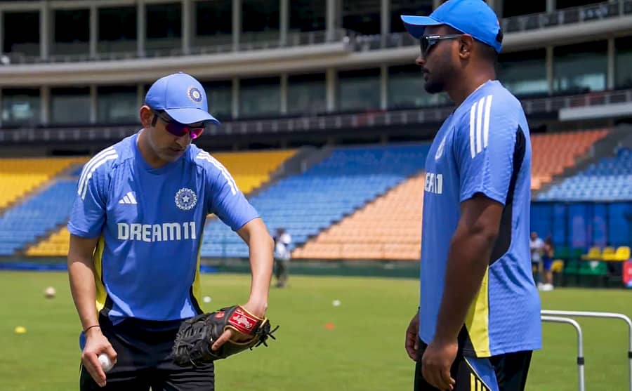ಭಾರತ ತಂಡದ ಮುಖ್ಯಕೋಚ್ ಗೌತಮ್ ಗಂಭೀರ್ ಅವರು ಸಂಜು ಸ್ಯಾಮ್ಸನ್ ಅವರಿಗೆ ಬ್ಯಾಟಿಂಗ್ ಕುರಿತ ಸಲಹೆ ನೀಡಿದರು –ಪಿಟಿಐ ಚಿತ್ರ