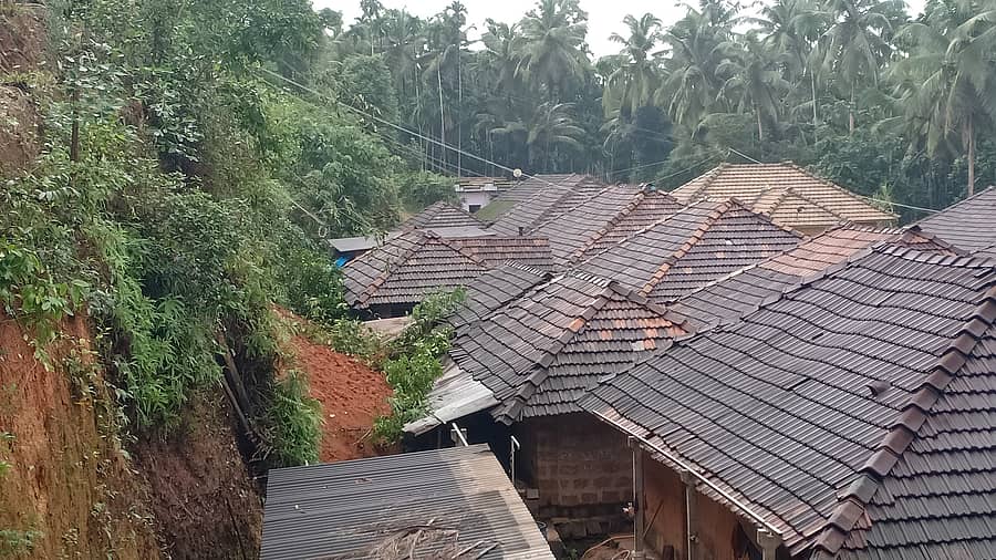 ಪುತ್ತೂರು ತಾಲ್ಲೂಕಿನ ಕೋಡಿಂಬಾಡಿ ಗ್ರಾಮ ಪಂಚಾಯಿತಿ ವ್ಯಾಪ್ತಿಯ ಬೆಳ್ಳಿಪ್ಪಾಡಿ ಗ್ರಾಮದ ದೇವಸ್ಯದಲ್ಲಿ ಗುಡ್ಡ ಕುಸಿದಿದ್ದು, ಗುಡ್ಡದ ಕೆಳಭಾಗದ ಒಂದೇ ಸಾಲಿನ ಅಕ್ಕಪಕ್ಕದಲ್ಲಿರುವ ಒಂದೇ ಕುಟುಂಬಕ್ಕೆ ಸೇರಿದ 9 ಮನೆಗಳಿಗೆ ಅಪಾಯದ ಸ್ಥಿತಿ ಎದುರಾಗಿದೆ