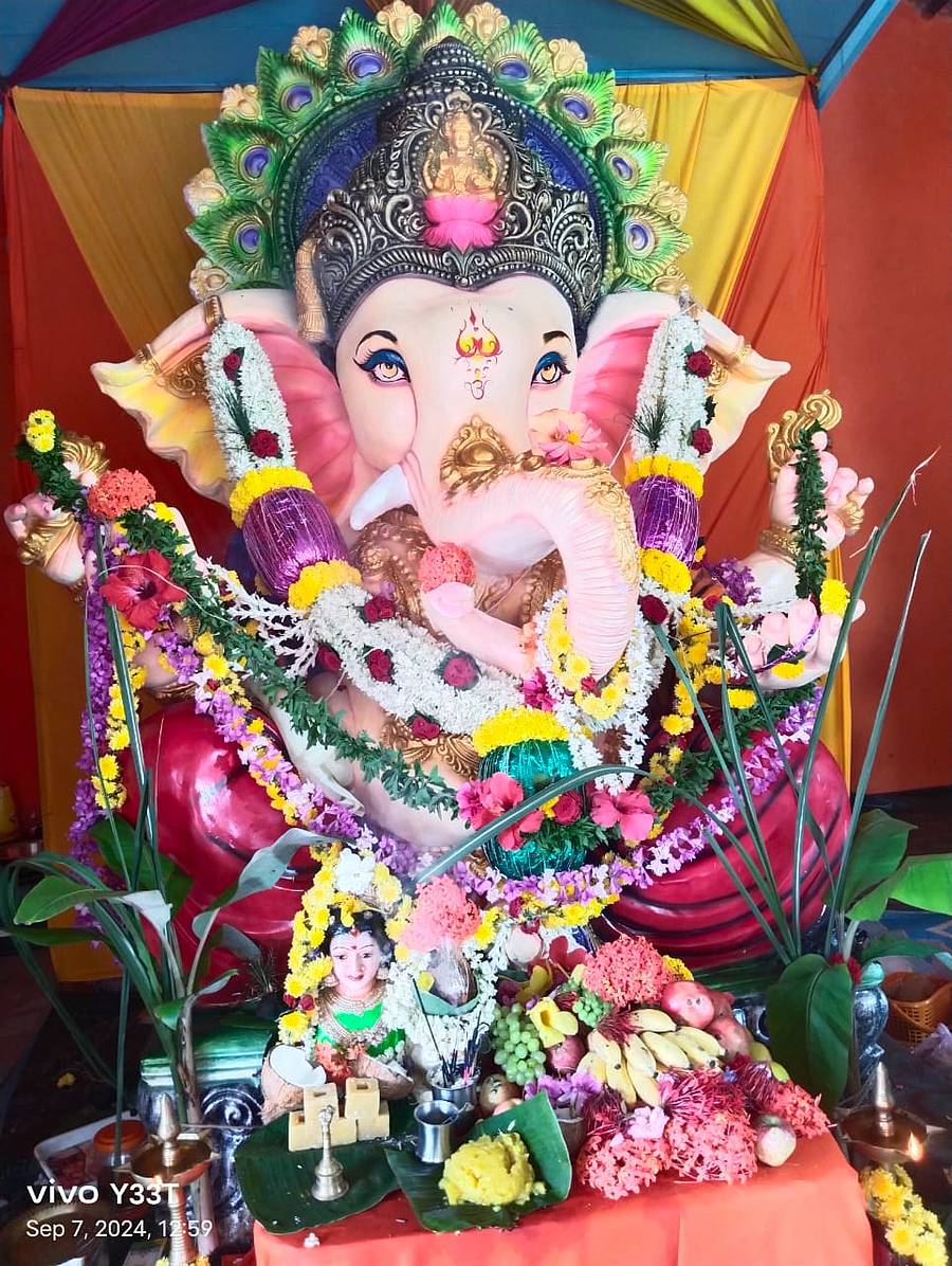 <div class="paragraphs"><p>ಆಲ್ದೂರು ಸಮೀಪದ ಬಾಳೆಹಳ್ಳಿ ಹೊಸಪೇಟೆ ವಿದ್ಯಾ ಮಹಾ ಗಣಪತಿ ಸೇವಾ ಸಮಿತಿಯಿಂದ ಪ್ರತಿಷ್ಠಾಪಿಸಿರುವ ಗಣಪತಿ</p></div>