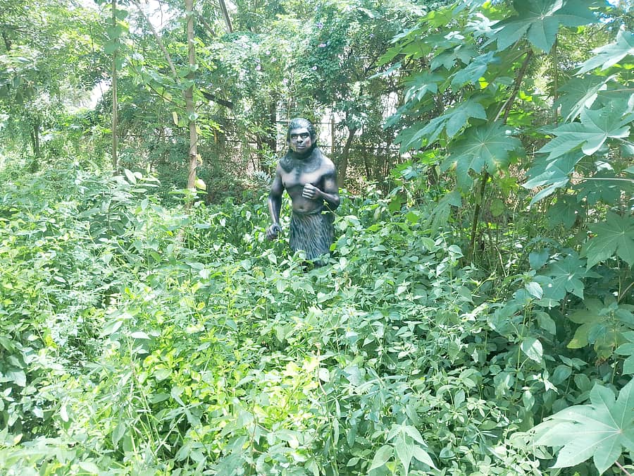 ತುಮಕೂರು ಅಮಾನಿಕೆರೆಯ ಸೈನ್ಸ್ ಥೀಮ್ ಪಾರ್ಕ್ನಲ್ಲಿ ಗಿಡಗಳ ಮಧ್ಯೆ ಮರೆಯಾದ ಕಲಾಕೃತಿ