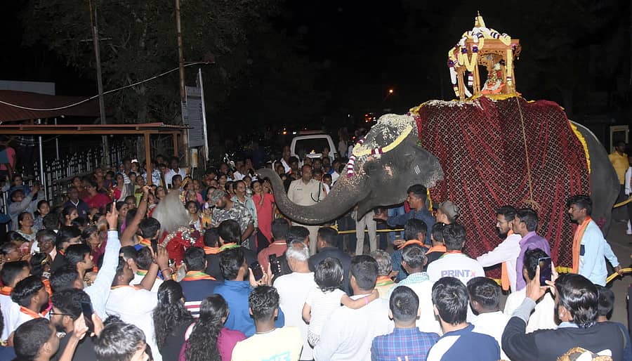ಧಾರವಾಡದಲ್ಲಿ ಅಯ್ಯಪ್ಪ ಸ್ವಾಮಿ ಮೂರ್ತಿಯನ್ನು ಆನೆ ಅಂಬಾರಿ ಮೂಲಕ ಮೆರವಣಿಗೆ ನಡೆಸಲಾಯಿತು