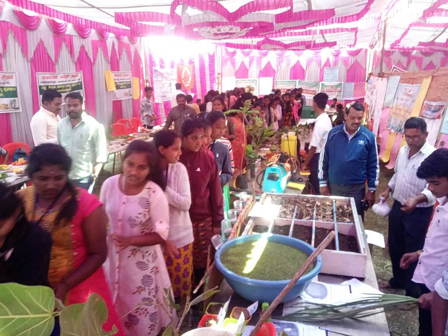 ಅರಕಲಗೂಡಿನಲ್ಲಿ ನಡೆದ ಜಿಲ್ಲಾಮಟ್ಟದ ಪ್ರೌಢಶಾಲೆಗಳ ವಸ್ತು ಪ್ರದರ್ಶನದಲ್ಲಿ ವಿದ್ಯಾರ್ಥಿಗಳು ಇಟ್ಟಿದ್ದ ಎರೆಹುಳು ಗೊಬ್ಬರ, ಅಜೋಲ, ಜೀವಾಮೃತ ತಯಾರಿಕೆ ಮಾದರಿ