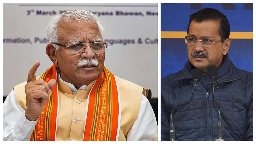 <div class="paragraphs"><p>ಕೇಂದ್ರ ಸಚಿವ ಹಾಗೂ ಹರಿಯಾಣದ ಮಾಜಿ ಮುಖ್ಯಮಂತ್ರಿ ಮನೋಹರ್ ಲಾಲ್ ಖಟ್ಟರ್ ಮತ್ತು ಆಮ್ ಆದ್ಮಿ ಪಕ್ಷದ ಮುಖ್ಯಸ್ಥ ಅರವಿಂದ ಕೇಜ್ರಿವಾಲ್</p></div>