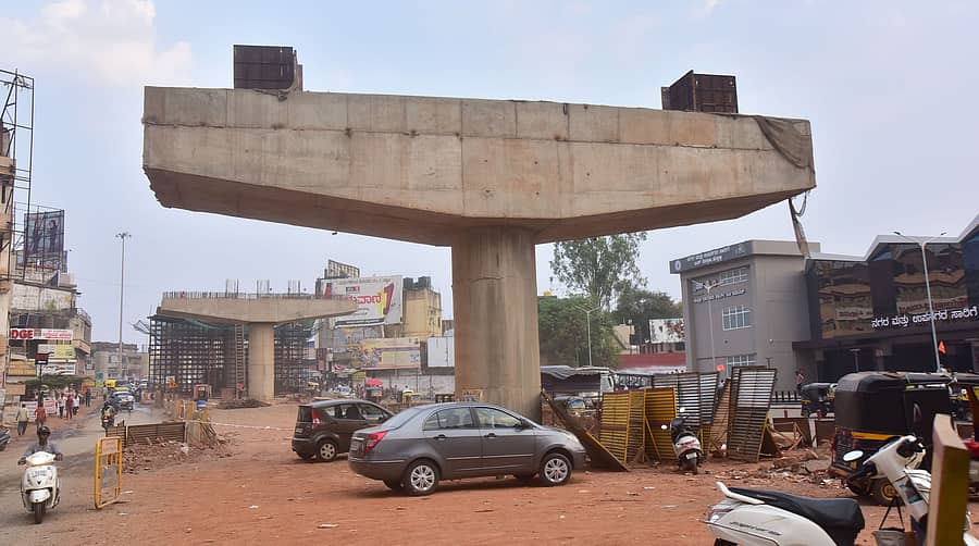 <div class="paragraphs"><p>ಹುಬ್ಬಳ್ಳಿಯ ಹಳೇ ಬಸ್ ನಿಲ್ದಾಣದ ಎದುರು ಮೇಲ್ಸೇತುವೆ ಕಾಮಗಾರಿ ಸ್ಥಗಿತವಾಗಿದೆ </p></div>