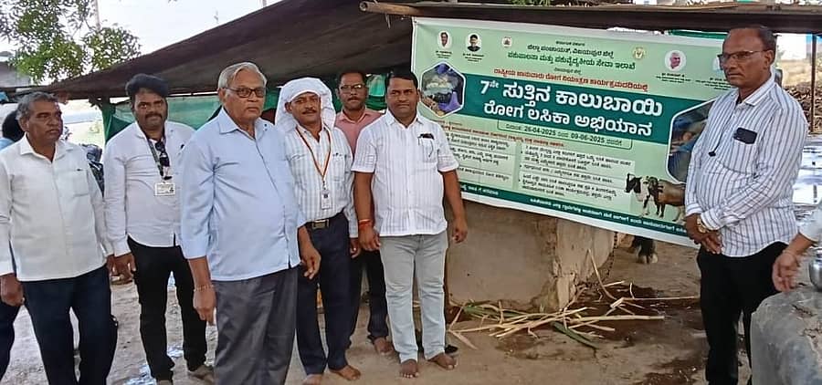 ಇಂಡಿ ಪಟ್ಟಣದಲ್ಲಿ ಶನಿವಾರ ತಾಲ್ಲೂಕಿನ ಜಾನುವಾರುಗಳಿಗೆ 7ನೇ ಸುತ್ತಿನ ಕಾಲು, ಬಾಯಿ ಬೇನೆ ಲಸಿಕೆ ಕಾರ್ಯಕ್ರಮಕ್ಕೆ ಪುರಸಭೆ ಅಧ್ಯಕ್ಷ ಲಿಂಬಾಜಿ ರಾಠೋಡ ಚಾಲನೆ ನೀಡಿದರು