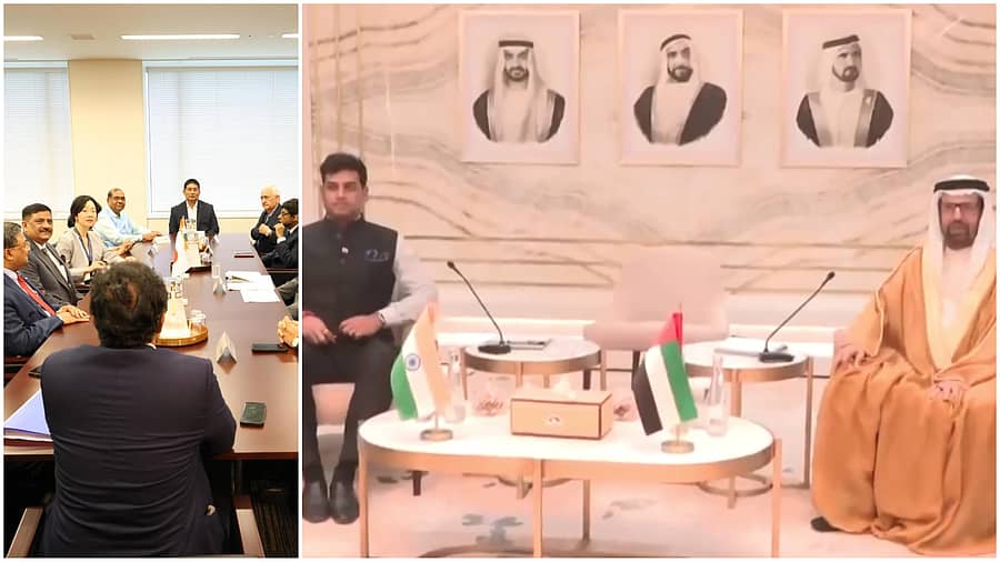 <div class="paragraphs"><p>ಜಪಾನ್ನ ಟೊಕಿಯೊದಲ್ಲಿ ನಡೆದ ಸಭೆ ಹಾಗೂ ಅಬುಧಾಬಿಯಲ್ಲಿ ಯುಎಇ ರಾಜತಾಂತ್ರಿಕರ ಭೇಟಿಯಾದ ಭಾರತದ ನಿಯೋಗ</p></div>