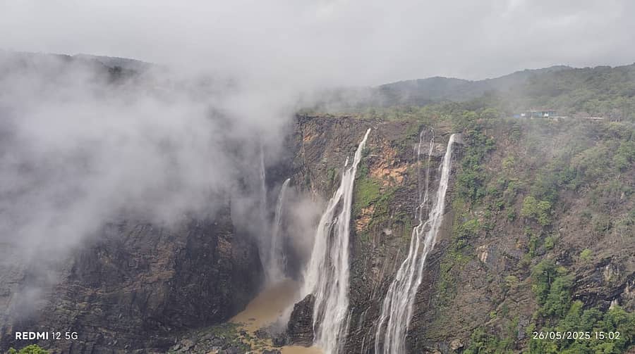 ಜೋಗ ಜಲಪಾತಕ್ಕೆ ಮತ್ತೆ ಜೀವ..
ಬಿರುಬೇಸಿಗೆಯ ಕಾರಣಕ್ಕೆ ಬಹುತೇಕ ಕಳೆಗುಂದಿದ್ದ ಜೋಗ ಜಲಪಾತ ಕಳೆದ ನಾಲ್ಕೈದು ದಿನಗಳಿಂದ ಸುರಿಯುತ್ತಿರುವ ಮುಂಗಾರು ಪೂರ್ವ ಮಳೆಗೆ ಮತ್ತೆ ಜೀವ ಪಡೆದಿದೆ. ಸೋಮವಾರ ಕ್ಯಾಮೆರಾ ಕಣ್ಣಿಗೆ ಸೆರೆಸಿಕ್ಕ ಜಲಪಾತದ ಸುಂದರ ನೋಟ.
