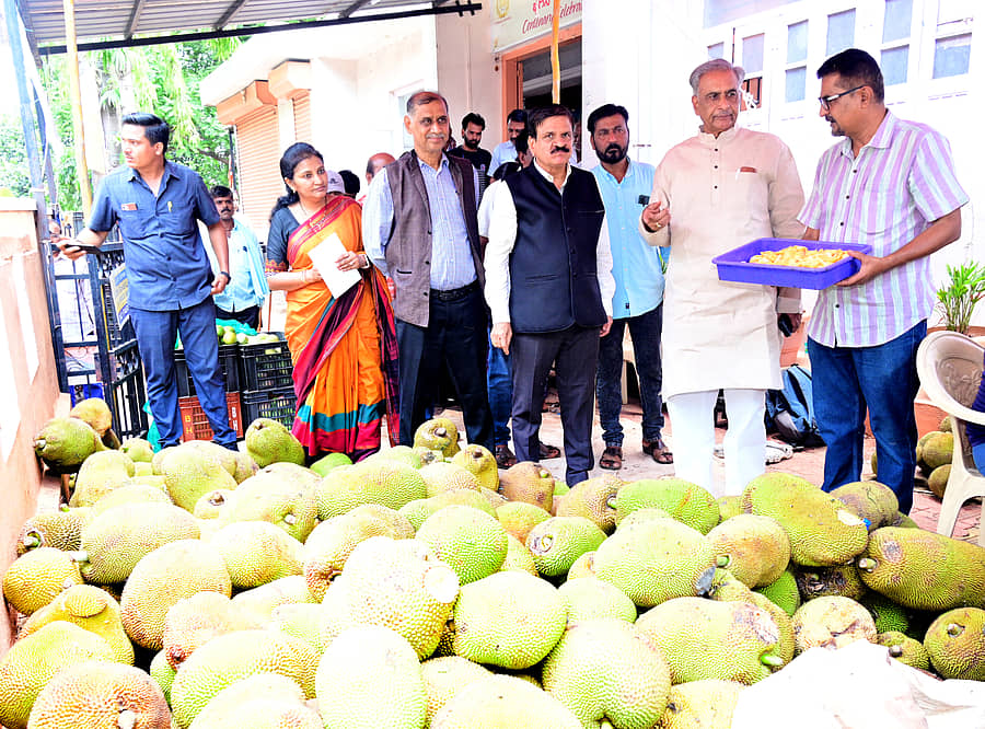 ಹುಬ್ಬಳ್ಳಿಯ ಜೆಸಿ ನಗರದ ಭಗಿನಿ ಮಂಡಳದಲ್ಲಿ ಸಹಜ ಸಮೃದ್ಧ–ಸಾವಯವ ಕೃಷಿಕರ ಬಳಗ ಆಯೋಜಿಸಿದ್ದ ’ಸಾವಯವ ಮಾವು ಮತ್ತು ಹಲಸು ಮೇಳ’ದಲ್ಲಿ ವಿಧಾನ ಪರಿಷತ್ ಸಭಾಪತಿ ಬಸವರಾಜ ಹೊರಟ್ಟಿ ಅವರು ಹಲಸಿನ ರುಚಿ ಸವಿದರು. ಬಳಗದ ಪ್ರಮುಖರು ಹಾಜರಿದ್ದರು