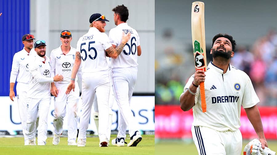 <div class="paragraphs"><p>ಇಂಗ್ಲೆಂಡ್ ಆಟಗಾರರ ಸಂಭ್ರಮ ಹಾಗೂ ಶತಕ ಗಳಿಸಿದ ರಿಷಭ್ ಪಂತ್</p></div>