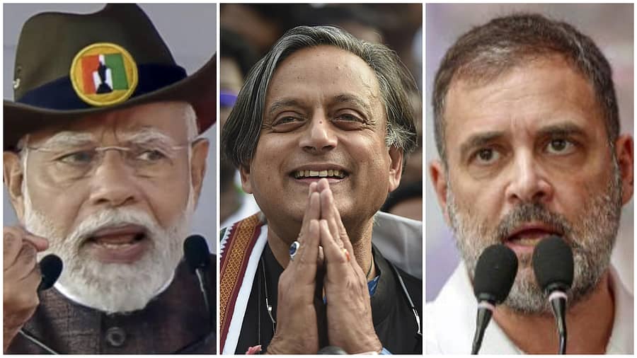 <div class="paragraphs"><p>ನರೇಂದ್ರ ಮೋದಿ, ಶಶಿ ತರೂರ್, ರಾಹುಲ್ ಗಾಂಧಿ</p></div>