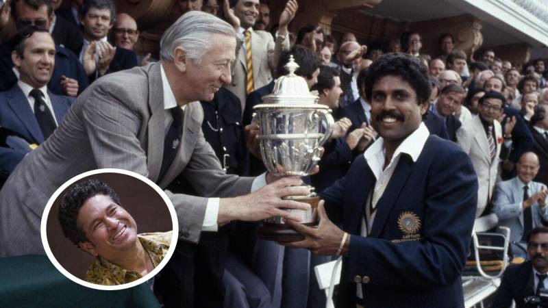 <div class="paragraphs"><p>1983ರ ವಿಶ್ವಕಪ್ ಟ್ರೋಫಿ ಪಡೆಯುತ್ತಿರುವ ಟೀಂ ಇಂಡಿಯಾ ನಾಯಕ ಕಪಿಲ್ ದೇವ್ (ಸಂಗ್ರಹ ಚಿತ್ರ). ಒಳಚಿತ್ರದಲ್ಲಿ ಸಚಿನ್ ತೆಂಡೂಲ್ಕರ್ (ಪಿಟಿಐ ಚಿತ್ರ)</p></div>