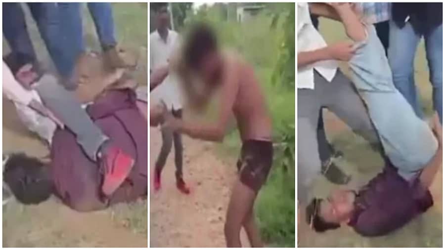 <div class="paragraphs"><p>ಯುವಕನನ್ನು ವಿವಸ್ತ್ರಗೊಳಿಸಿ ಹಲ್ಲೆ ನಡೆಸುತ್ತಿರುವ ದೃಶ್ಯ</p></div>