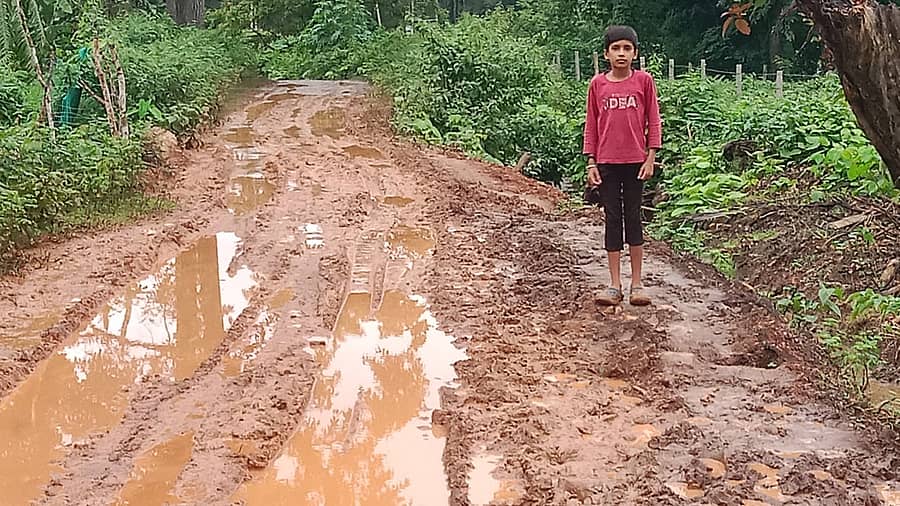 ಶಿವಮೊಗ್ಗ ತಾಲ್ಲೂಕು ಕೋಣೆಹೊಸೂರು ಗ್ರಾಮಕ್ಕೆ ಸಂಪರ್ಕ ಕಲ್ಪಿಸುವ ರಸ್ತೆ ಸಂಪೂರ್ಣ ಹದಗೆಟ್ಟಿದ್ದು, ಕೆಸರಿನಿಂದ ತುಂಬಿದೆ