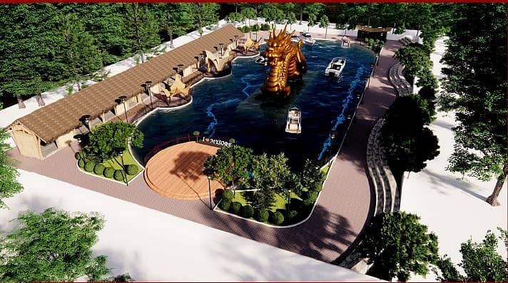 ಕಲಾವಿದರ ಕಲ್ಪನೆಯಲ್ಲಿ ಮೂಡಿದ ‘ಡ್ರ್ಯಾಗನ್ ದೋಣಿವಿಹಾರ ಕೊಳ’ದ ನೋಟ