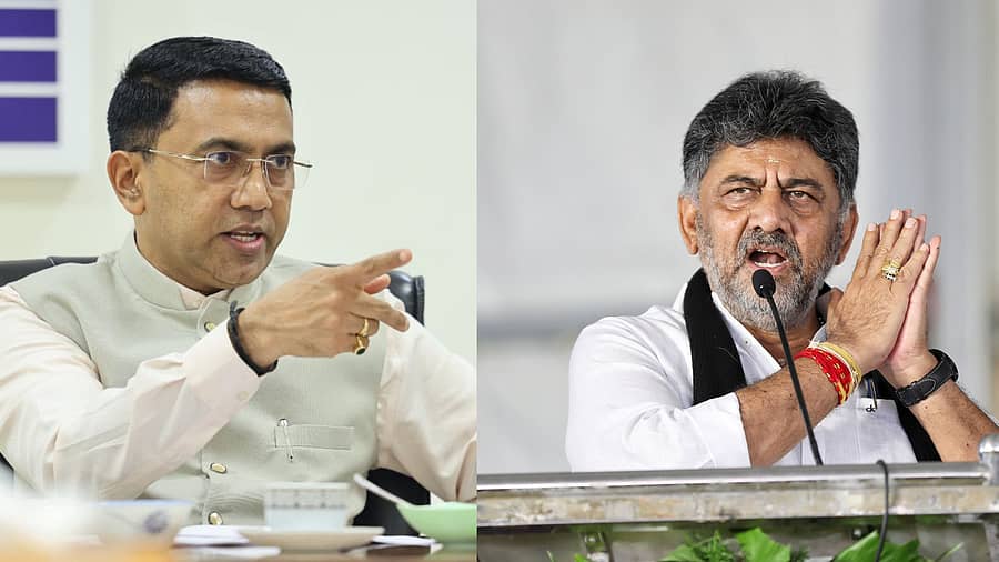 <div class="paragraphs"><p>ಗೋವಾ ಸಿಎಂ ಪ್ರಮೋದ್ ಸಾವಂತ್ ಹಾಗೂ ಡಿ.ಕೆ ಶಿವಕುಮಾರ್</p></div>