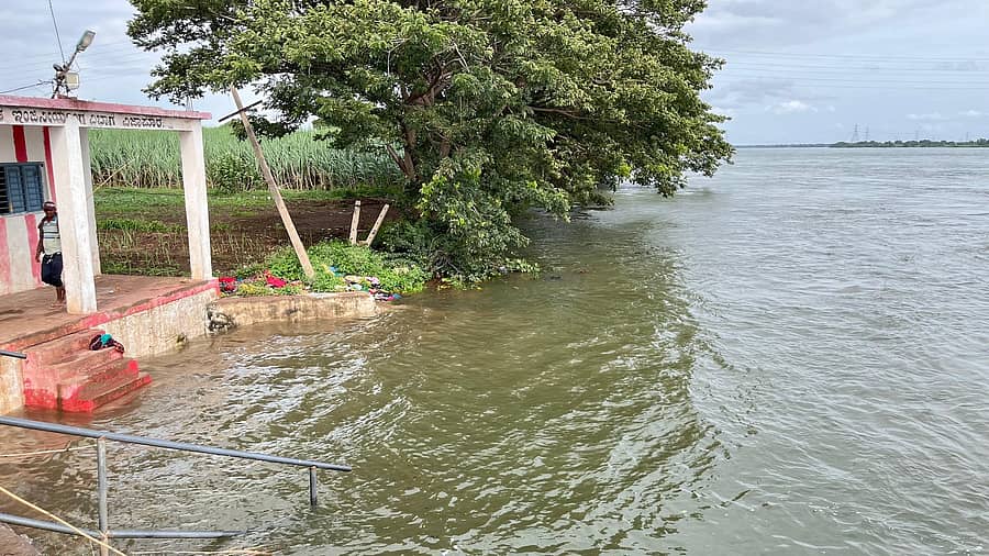 ಆಲಮಟ್ಟಿ ಜಲಾಶಯದಿಂದ 2.5 ಲಕ್ಷ ಕ್ಯೂಸೆಕ್ ನೀರು ಬಿಟ್ಟ ಕಾರಣ, ಜಲಾಶಯದ ಮುಂಭಾಗದ ಕೃಷ್ಣಾ ತೀರದ ಜಮೀನುಗಳ ತೀರಕ್ಕೆ ನೀರು ಬಂದಿದೆ.