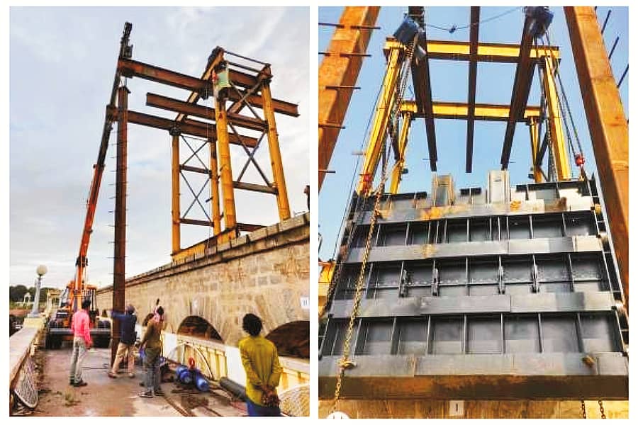 ಶ್ರೀರಂಗಪಟ್ಟಣ ತಾಲ್ಲೂಕಿನ ಕೆಆರ್‌ಎಸ್‌ ಅಣೆಕಟ್ಟೆಯ ಹಳೆಯ ಗೇಟುಗಳನ್ನು ಬದಲಿಸಿ, ಹೊಸ ಗೇಟುಗಳನ್ನು ಅಳವಡಿಸಿರುವುದು (ಸಂಗ್ರಹ ಚಿತ್ರ)