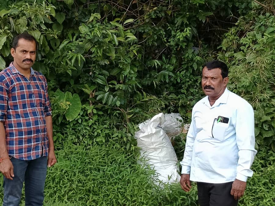 ಪುತ್ತೂರು ತಾಲ್ಲೂಕಿನ ಕೌಡಿಚ್ಚಾರಿನ ಪಲ್ಲಮದಕ ಅಮೃತ ಸರೋವರ ಕೆರೆಯ ಬಳಿ ಹೆದ್ದಾರಿ ಬದಿಯಲ್ಲಿ ಸುರಿದು ಹೋದ ಕಸದ ಮೂಟೆಗಳನ್ನು ಅರಿಯಡ್ಕ ಗ್ರಾ.ಪಂ.ಅಧ್ಯಕ್ಷ ಸಂತೋಷ್ ಮಣಿಯಾಣಿ ಕುತ್ಯಾಡಿ ಮತ್ತು ಕಾರ್ಯದರ್ಶಿ ವಿದ್ಯಾಧರ್ ಅವರು ಪರಿಶೀಲನೆ ಮಾಡಿದರು