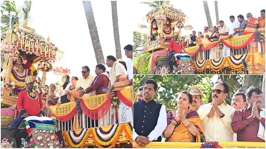 <div class="paragraphs"><p>ಮಂಡ್ಯ ಜಿಲ್ಲೆಯ ಶ್ರೀರಂಗಪಟ್ಟಣ ದಸರಾ–2025 ಕಾರ್ಯಕ್ರಮದ ಅಂಗವಾಗಿ ಗುರುವಾರ ಹಮ್ಮಿಕೊಂಡಿದ್ದ ಜಂಬೂಸವಾರಿ ಮೆರವಣಿಗೆಗೆ ಚಲನಚಿತ್ರ ನಿರ್ದೇಶಕ ಟಿ.ಎಸ್‌. ನಾಗಾಭರಣ ಚಾಲನೆ ನೀಡಿದರು. </p></div>