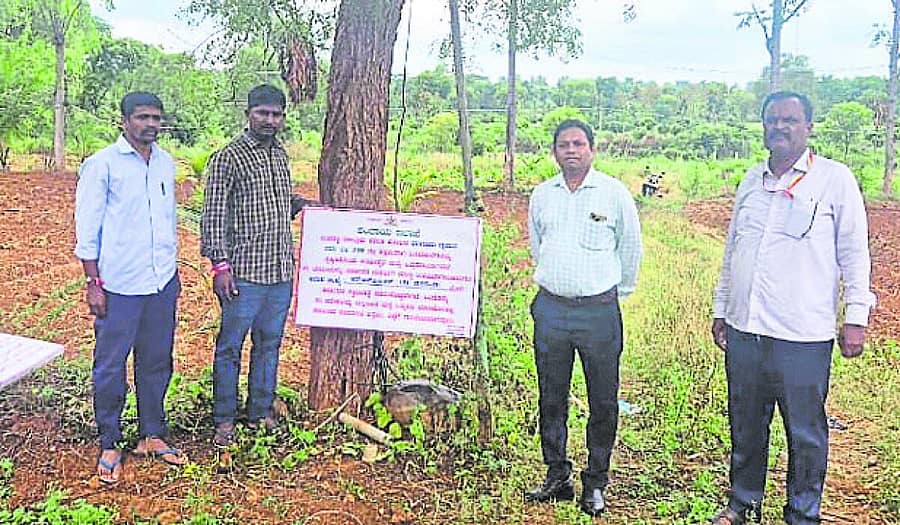 <div class="paragraphs"><p>ಮಳವಳ್ಳಿ ತಾಲ್ಲೂಕಿನ ವಿವಿಧೆಡೆ ಅಕ್ರಮವಾಗಿ ಖಾತೆ ಮಾಡಿಸಿಕೊಂಡು ಒತ್ತುವರಿ ಮಾಡಿಕೊಳ್ಳಲಾಗಿದ್ದ ಸರ್ಕಾರಿ ಗೋಮಾಳ, ಜಮೀನುಗಳನ್ನು ತಹಶೀಲ್ದಾರ್ ಎಸ್.ವಿ.ಲೋಕೇಶ್ ನೇತೃತ್ವದಲ್ಲಿ ಮತ್ತೆ ವಶಕ್ಕೆ ಪಡೆದು ನಾಮಫಲಕ ಅಳವಡಿಸಲಾಯಿತು</p></div>