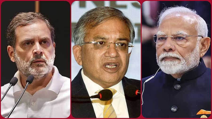 <div class="paragraphs"><p>ಲೋಕಸಭೆ ವಿಪಕ್ಷ ನಾಯಕ ರಾಹುಲ್ ಗಾಂಧಿ, ಸಿಇಸಿ ಜ್ಞಾನೇಶ್ ಕುಮಾರ್, ಪ್ರಧಾನಿ ನರೇಂದ್ರ ಮೋದಿ</p></div>