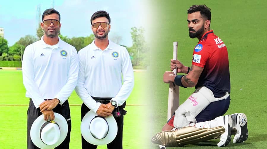 <div class="paragraphs"><p>ತನ್ಮಯ್ ಶ್ರೀವಾಸ್ತವ(ಎಡ), ಅಜಿತೇಶ್‌ ಅರ್ಗಾಲ್ ಹಾಗೂ ವಿರಾಟ್‌ ಕೊಹ್ಲಿ</p></div>