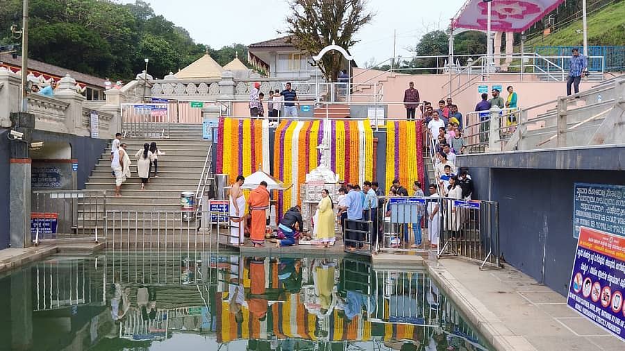 ತಲಕಾವೇರಿಯಲ್ಲಿ ತೀರ್ಥೋ್ದ್ಭವ ನಡೆಯಲಿರುವ ಕುಂಡಿಕೆ ಹಾಗೂ ಸ್ನಾನದಕೊಳ.(ಸಂಗ್ರಹಚಿತ್ರ)