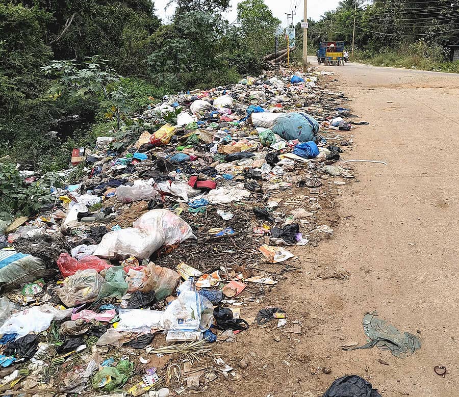 ರಸ್ತೆಪಕ್ಕದಲ್ಲೇ ಎಸೆದಿರುವ ಕಸ