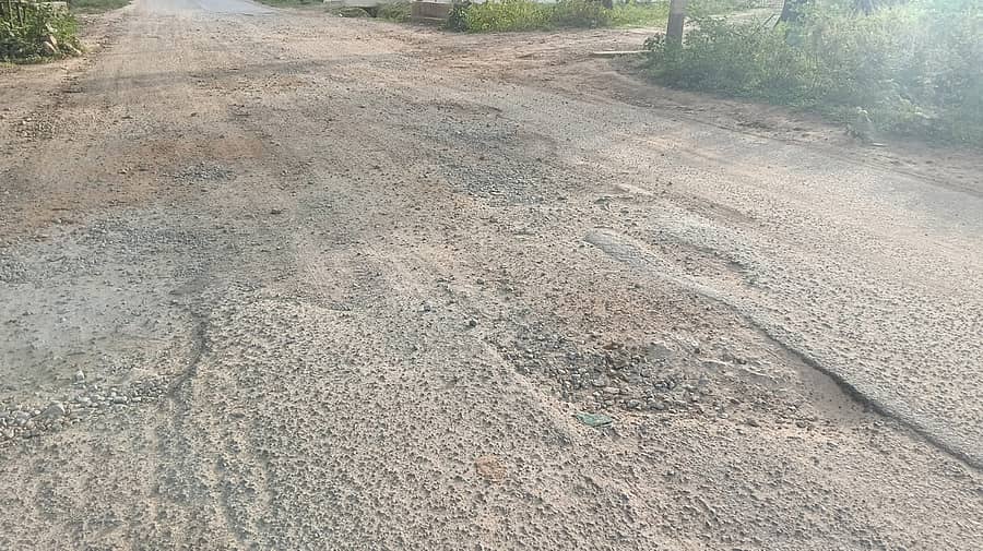 ನರಸಿಂಹರಾಜಪುರ ತಾಲ್ಲೂಕು ಮುತ್ತಿನಕೊಪ್ಪ ಗ್ರಾಮದಲ್ಲಿ ಹಾದು ಹೋಗಿರುವ ಶಿವಮೊಗ್ಗ ಮುಖ್ಯರಸ್ತೆ ಸಂಪೂರ್ಣ ಹದಗೆಟ್ಟಿರುವುದು