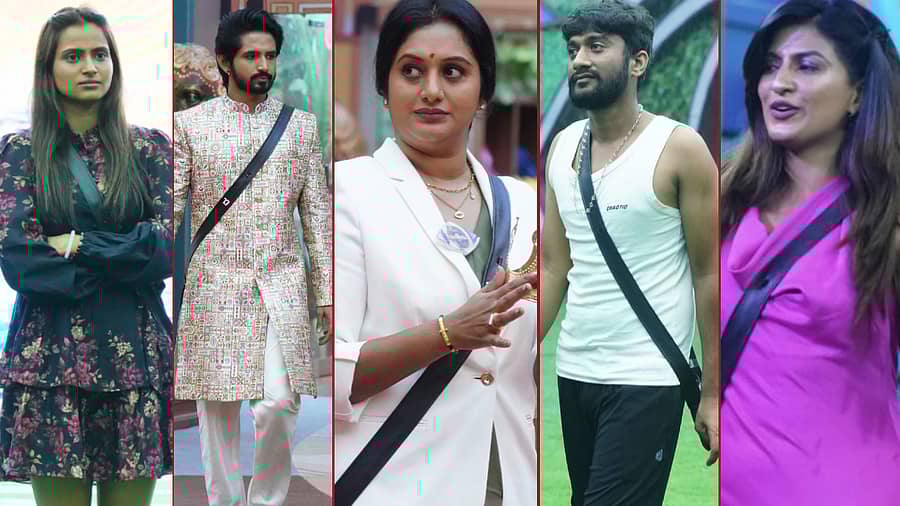 <div class="paragraphs"><p>ರಾಶಿಕಾ, ಧನುಷ್, ಅಶ್ವಿನಿ ಗೌಡ, ಗಿಲ್ಲಿ ನಟ, ರಿಷಾ ಗೌಡ</p></div>