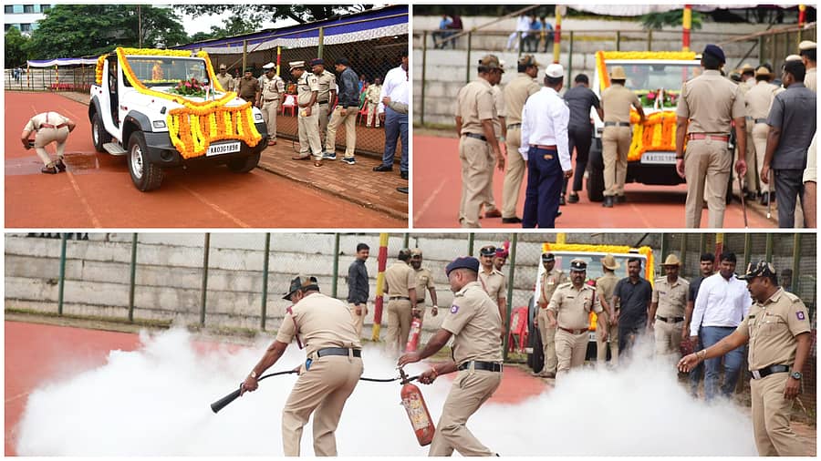 <div class="paragraphs"><p>ಬೆಳಗಾವಿಯಲ್ಲಿ ಶನಿವಾರ ರಾಜ್ಯೋತ್ಸವ ಕವಾಯತು ಪರಿವೀಕ್ಷಣೆಗೆ ಸಿಸ್ಧಗೊಳಿಸಿದ ಜೀಪ್ ತೈಲ ಸೋರಿಕೆಯಿಂದ ಸ್ಥಗಿತಗೊಂಡಿತು</p></div>