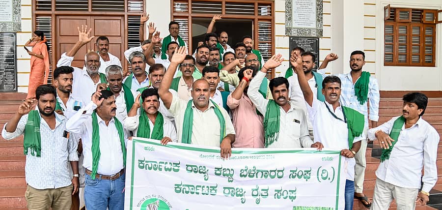 <div class="paragraphs"><p>ಭತ್ತ ಖರೀದಿ ನೋಂದಣಿ ಆರಂಭಿಸಬೇಕು ಎಂದು ಆಗ್ರಹಿಸಿ ಕರ್ನಾಟಕ ರಾಜ್ಯ ಕಬ್ಬು ಬೆಳೆಗಾರರ ಸಂಘದ ಸದಸ್ಯರು ಜಿಲ್ಲಾಧಿಕಾರಿ ಕಚೇರಿ ಎದುರು ಮಂಗಳವಾರ ಪ್ರತಿಭಟಿಸಿದರು</p></div>