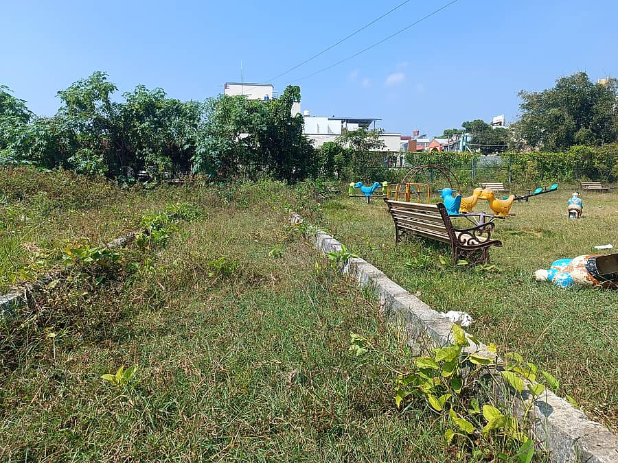 ಕಲ್ಯಾಣನಗರದ ಬಸವೇಶ್ವರ ಪಾರ್ಕ್‌ನಲ್ಲಿ ನಡಿಗೆ ಪಥದಲ್ಲಿ ಗಿಡಗಳು ಬೆಳೆದಿರುವುದು