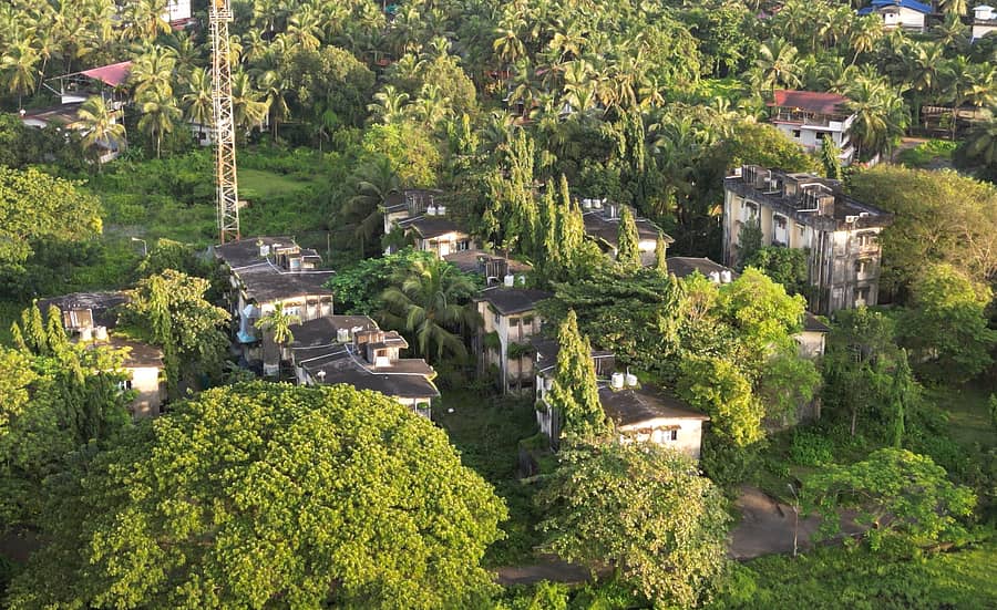 ಕಾರವಾರದ ಸೋನಾರವಾಡಾದಲ್ಲಿರುವ ಪಿ ಆ್ಯಂಡ್ ಪಿ ವಸತಿಗೃಹ ಕಟ್ಟಡದ ಮೇಲೆ ಗಿಡಗಂಟಿಗಳು ಬೆಳೆದಿರುವುದು