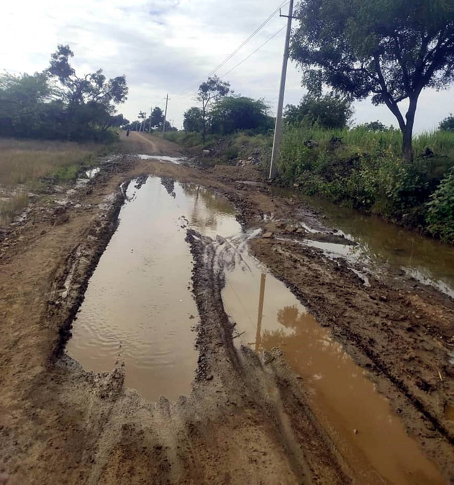 ಮುದ್ದೇಬಿಹಾಳ ತಾಲ್ಲೂಕಿನ ವನಹಳ್ಳಿ ಗ್ರಾಮದಿಂದ ಕಾಲುವೆ ಸಂಪರ್ಕದ ರಸ್ತೆ ಹದಗೆಟ್ಟಿದ್ದು ಮಳೆ ಬಂದಾಗ ಪೂರ್ತಿ ತಗ್ಗುಗುಂಡಿಗಳಿಂದ ಆವೃತವಾಗಿರುವುದು 