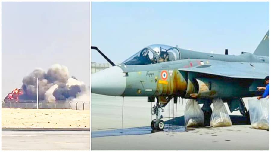 <div class="paragraphs"><p>ದುಬೈ ಏರ್ಶೋನಲ್ಲಿ ತೇಜಸ್ ಯುದ್ಧವಿಮಾನ ಮತ್ತು ದುರಂತ ಸಮಯ</p></div>