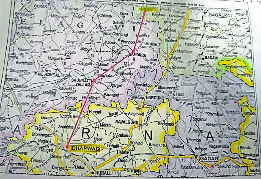 <div class="paragraphs"><p>ರಾಮದುರ್ಗದ ಮೂಲಕ ಸಾಗಿ ಹೋಗುವ ಲೋಕಾಪುರ–ಧಾರವಾಡ ರೈಲ್ವೆ ಮಾರ್ಗದ ನಕ್ಷೆ</p></div>