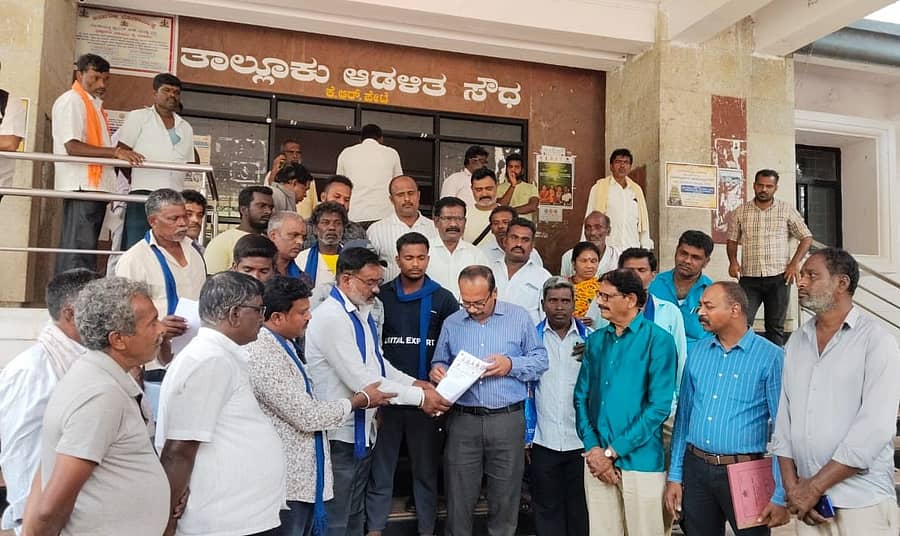 ಕೆ.ಆರ್.ಪೇಟೆ ಪಟ್ಟಣದ ತಾಲ್ಲೂಕು ಕಚೇರಿ ಮುಂದೆ ಕರ್ನಾಟಕ ರಾಜ್ಯ ಮಾತಂಗಿ ಮಾದಿಗ ಸಮಾಜ ಪರಿವರ್ತನಾ ವೇದಿಕೆ, ವೇದಿಕೆಯ ಕಾರ್ಯಕರ್ತರು ಪ್ರತಿಭಟನೆ ನಡೆಸಿ ತಹಶೀಲ್ದಾರ್ ಅಶೋಕ್ ಅವರಿಗೆ ಮನವಿ ಅರ್ಪಿಸಿದರು