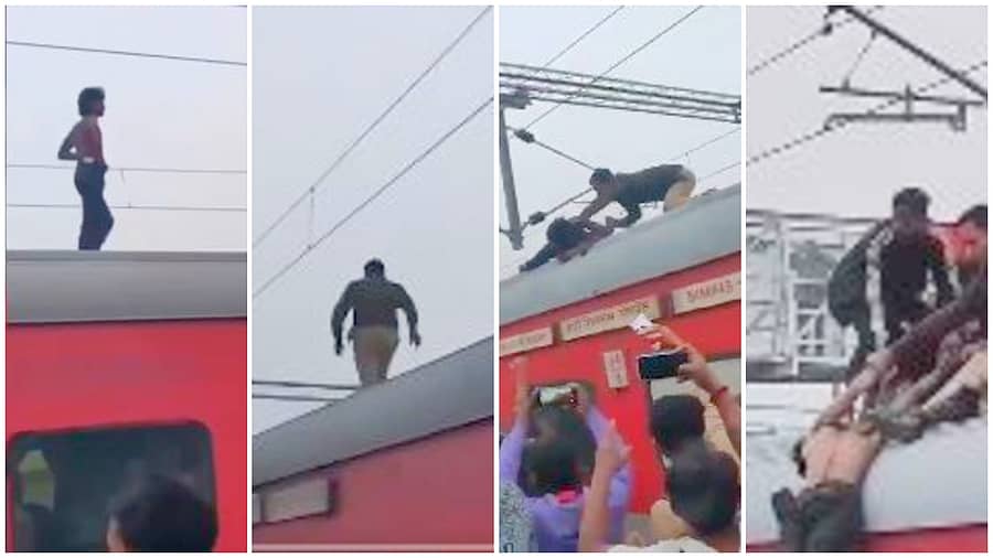 <div class="paragraphs"><p>ಚಲಿಸುತ್ತಿದ್ದ ರೈಲಿನ ಮೇಲೇರಿ ಯುವಕನ ಹುಚ್ಚಾಟ: ನಡೆದೇ ಹೋಯಿತು ಹೈಡ್ರಾಮಾ!</p></div>