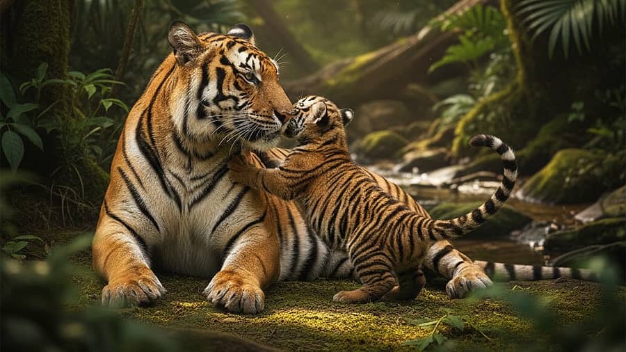 <div class="paragraphs"><p>ಮರಿಯೊಂದಿಗೆ ಹುಲಿ</p></div>