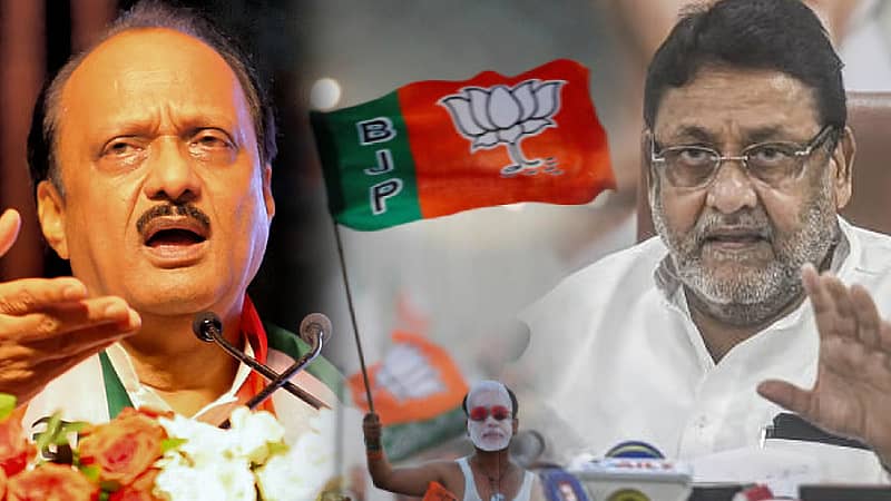 <div class="paragraphs"><p>ಅಜಿತ್‌ ಪವಾರ್‌, ಬಿಜೆಪಿ ಧ್ವಜ ಹಾಗೂ ನವಾಬ್‌ ಮಲಿಕ್‌</p></div>