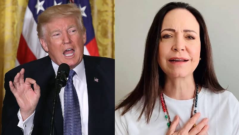 <div class="paragraphs"><p>ಡೊನಾಲ್ಡ್ ಟ್ರಂಪ್ ಮತ್ತು ಮಾರಿಯಾ ಕೊರಿನಾ ಮಚಾದೊ</p></div>