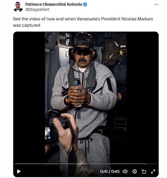 <div class="paragraphs"><p>ಫ್ಯಾಕ್ಟ್ ಚೆಕ್: ಇದು ವೆನೆಜುವೆಲಾದ ಅಧ್ಯಕ್ಷ ನಿಕೊಲಸ್ ಮಡೂರೊ ಚಿತ್ರವೇ?</p></div>